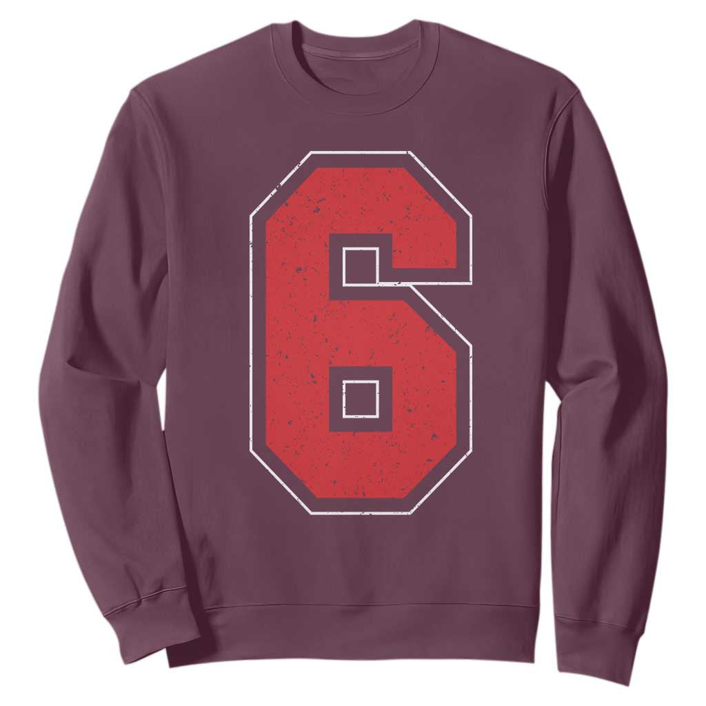 Number 6 Sweatshirt Fan Varsity Sports Team 67 Jersey Number TS11 Maroon Print Your Wear