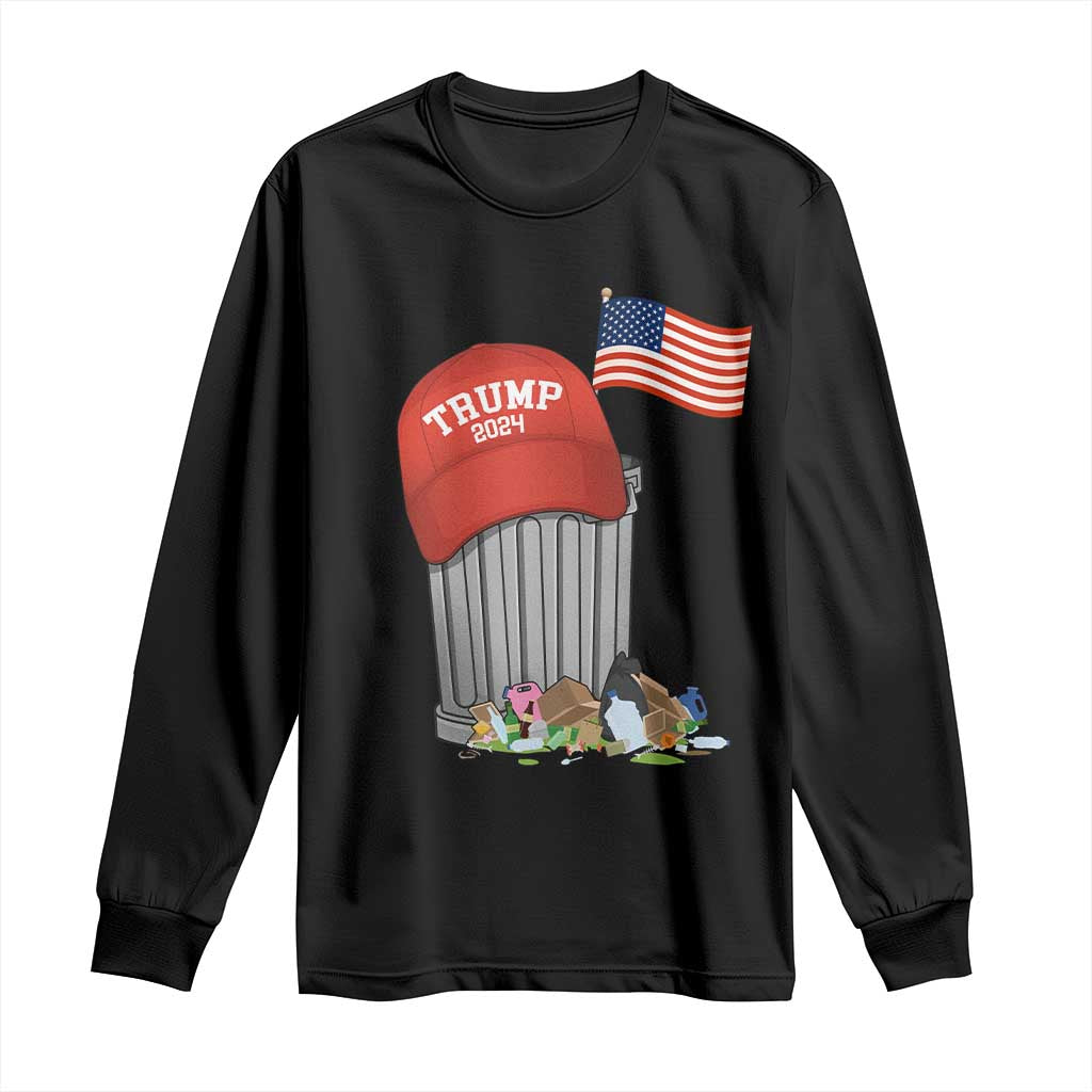 Funny Trump Garbage 2024 Long Sleeve Shirt Vintage Trash Bin American Flag TS11 Black Print Your Wear