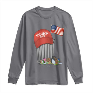 Funny Trump Garbage 2024 Long Sleeve Shirt Vintage Trash Bin American Flag TS11 Charcoal Print Your Wear