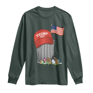 Funny Trump Garbage 2024 Long Sleeve Shirt Vintage Trash Bin American Flag TS11 Dark Forest Green Print Your Wear