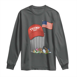 Funny Trump Garbage 2024 Long Sleeve Shirt Vintage Trash Bin American Flag TS11 Dark Heather Print Your Wear