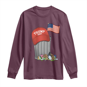 Funny Trump Garbage 2024 Long Sleeve Shirt Vintage Trash Bin American Flag TS11 Maroon Print Your Wear