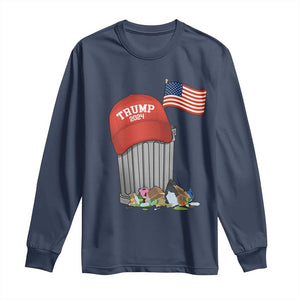 Funny Trump Garbage 2024 Long Sleeve Shirt Vintage Trash Bin American Flag TS11 Navy Print Your Wear