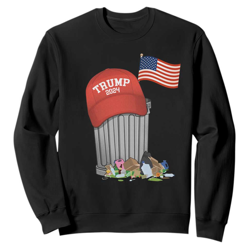 Funny Trump Garbage 2024 Sweatshirt Vintage Trash Bin American Flag TS11 Black Print Your Wear