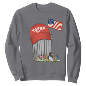 Funny Trump Garbage 2024 Sweatshirt Vintage Trash Bin American Flag TS11 Charcoal Print Your Wear