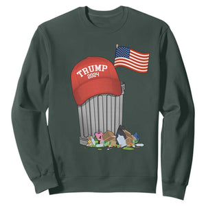 Funny Trump Garbage 2024 Sweatshirt Vintage Trash Bin American Flag TS11 Dark Forest Green Print Your Wear