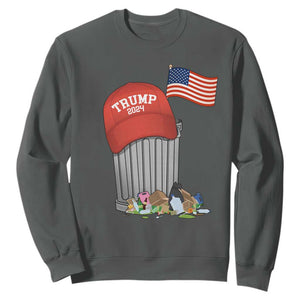 Funny Trump Garbage 2024 Sweatshirt Vintage Trash Bin American Flag TS11 Dark Heather Print Your Wear