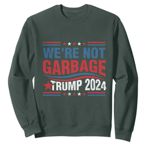 Funny Trump Garbage Sweatshirt We're Not Garbage Trump 2024 Vintage Star TS11 Dark Forest Green Print Your Wear