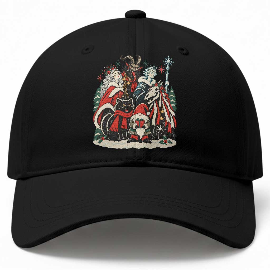 Whimsigoth Nordic Christmas Alpine Folklore Creatures Yule Cat Krampus 90s Styles Baseball Cap