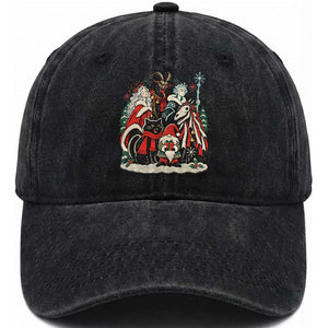 Whimsigoth Nordic Christmas Alpine Folklore Creatures Yule Cat Krampus 90s Styles Washed Cotton Baseball Cap