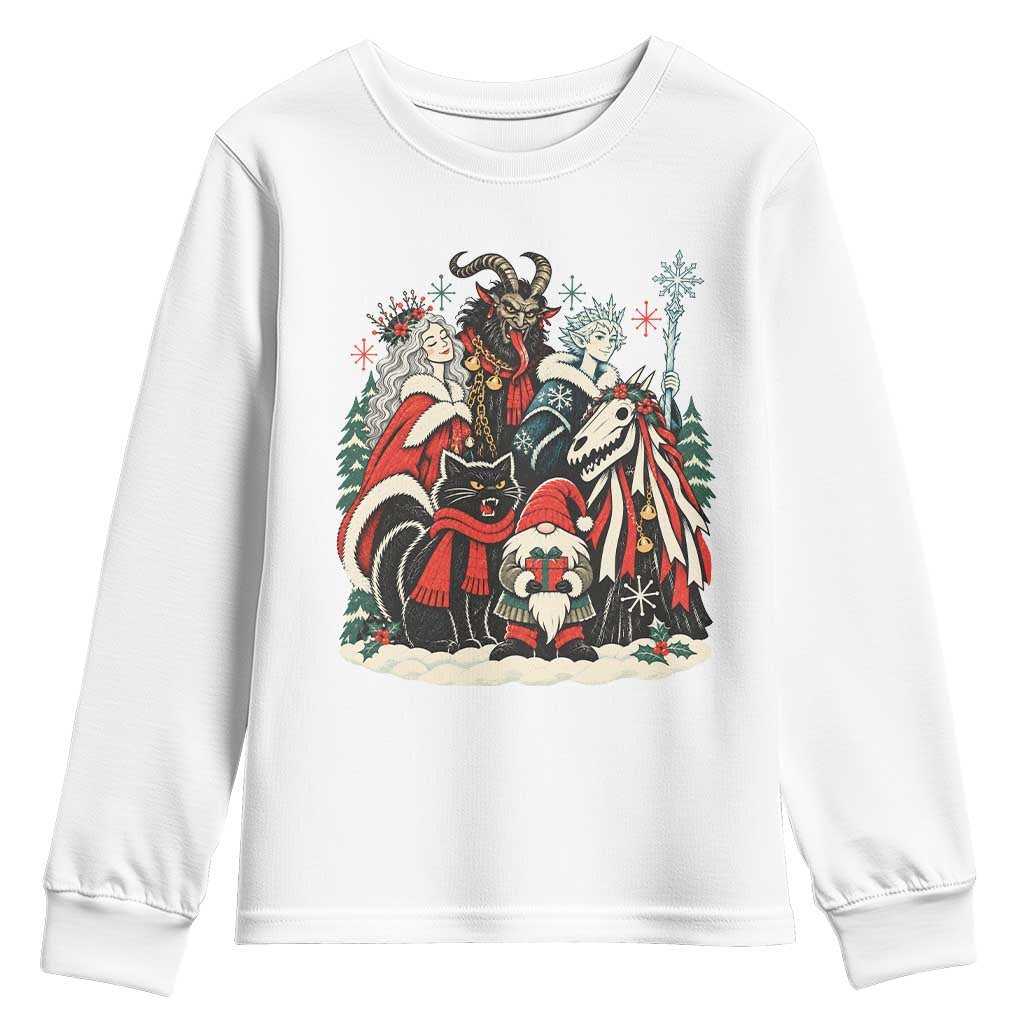 Whimsigoth Nordic Christmas Alpine Folklore Creatures Yule Cat Krampus 90s Styles Youth Sweatshirt