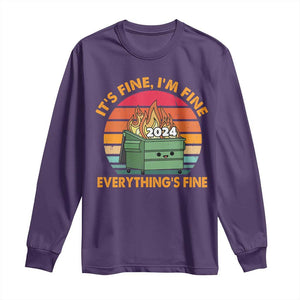 Funny It's Fine I'm Everything Is Fine 2024 Long Sleeve Shirt Cute Vintage Lil Dumpster Fire TS11 Purple Print Your Wear