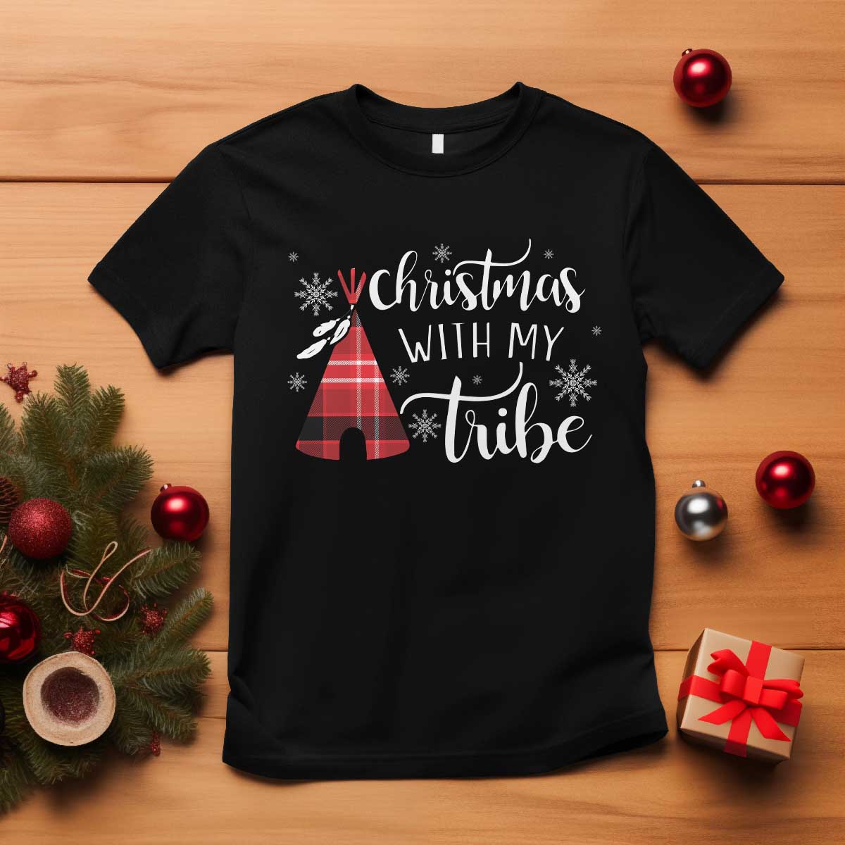 Funny Christmas Native American T Shirt Christmas With My Tribes TS11 Black Print Your Wear
