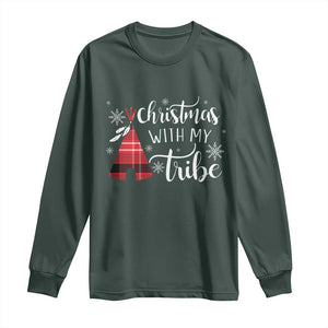 Funny Christmas Native American Long Sleeve Shirt Christmas With My Tribes TS11 Dark Forest Green Print Your Wear