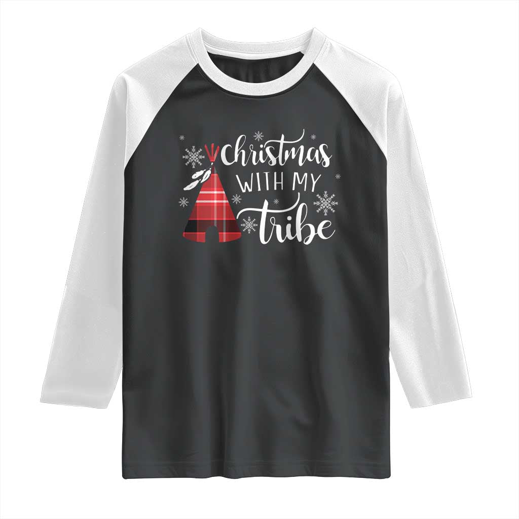 Funny Christmas Native American Raglan Shirt Christmas With My Tribes TS11 Black White Print Your Wear