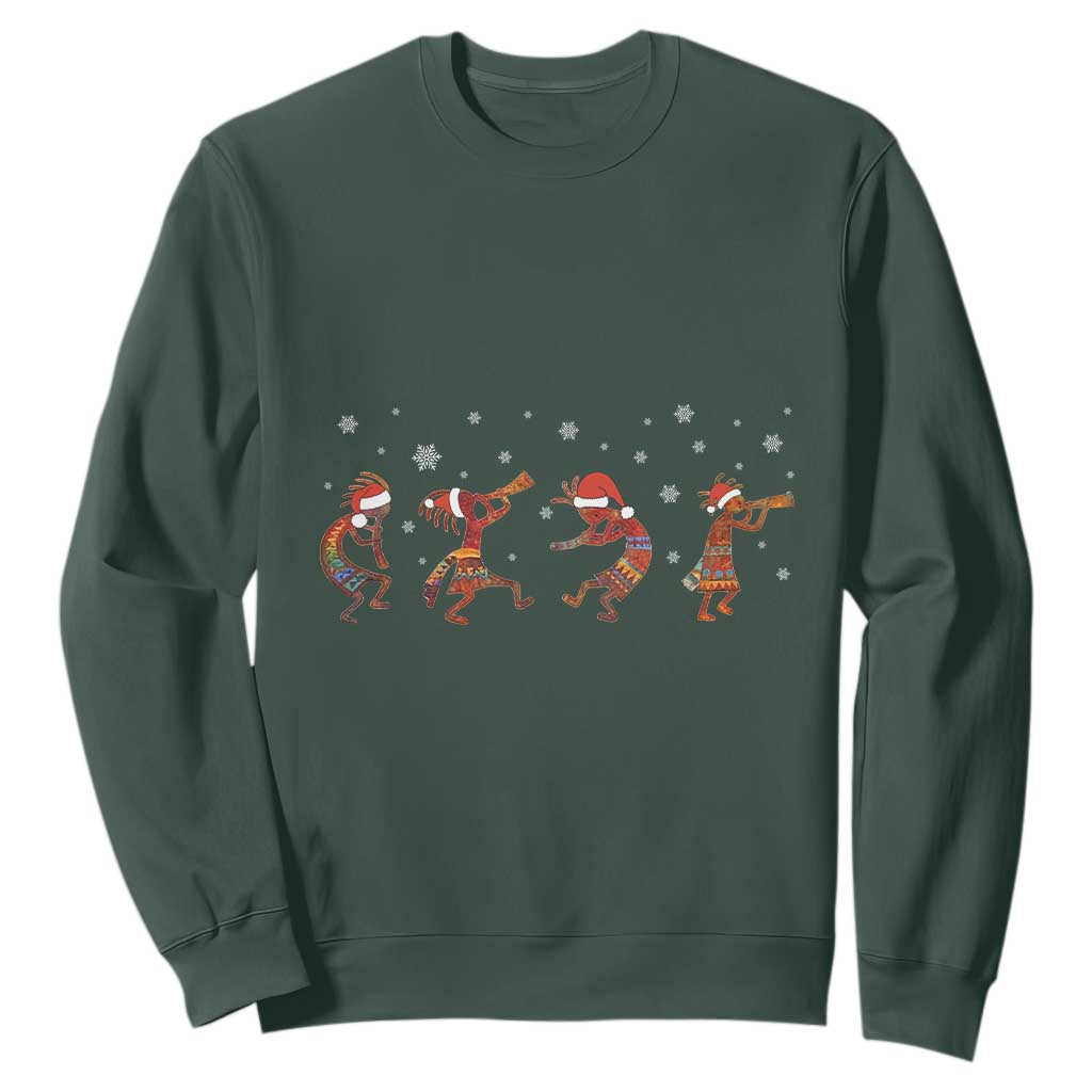 Funny Christmas Native American Sweatshirt Santa Kokopeli Snowflake TS11 Dark Forest Green Print Your Wear