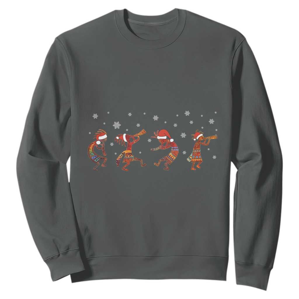 Funny Christmas Native American Sweatshirt Santa Kokopeli Snowflake TS11 Dark Heather Print Your Wear