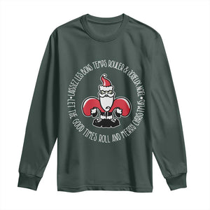 Funny Cajun Louisiana Christmas Long Sleeve Shirt Laissez Les Bons Temps Rouler & Joyeux Merry Christmas Santa Saint Symbol TS11 Dark Forest Green Print Your Wear