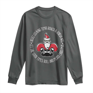 Funny Cajun Louisiana Christmas Long Sleeve Shirt Laissez Les Bons Temps Rouler & Joyeux Merry Christmas Santa Saint Symbol TS11 Dark Heather Print Your Wear