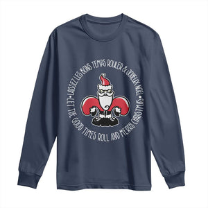 Funny Cajun Louisiana Christmas Long Sleeve Shirt Laissez Les Bons Temps Rouler & Joyeux Merry Christmas Santa Saint Symbol TS11 Navy Print Your Wear