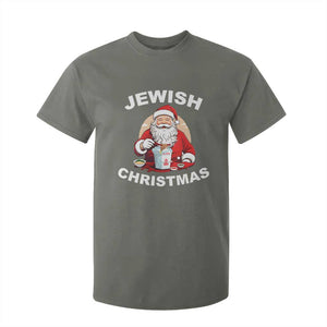 Funny Jewish Christmas T Shirt For Kid Santa Is Eating Chinese Food Hanukkah Hebrew TS11 Military Green Print Your Wear