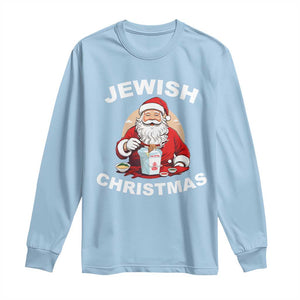 Funny Jewish Christmas Long Sleeve Shirt Santa Is Eating Chinese Food Hanukkah Hebrew TS11 Light Blue Print Your Wear