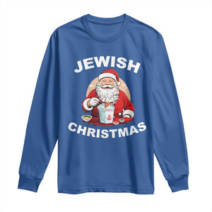 Funny Jewish Christmas Long Sleeve Shirt Santa Is Eating Chinese Food Hanukkah Hebrew TS11 Royal Blue Print Your Wear