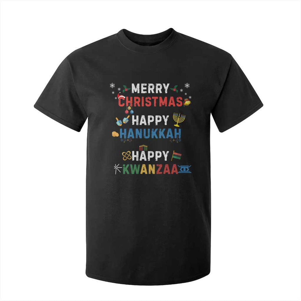 Funny Merry Christmas Happy Hanukkah Happy Kwanzaa Holiday T Shirt For Kid TS11 Black Print Your Wear