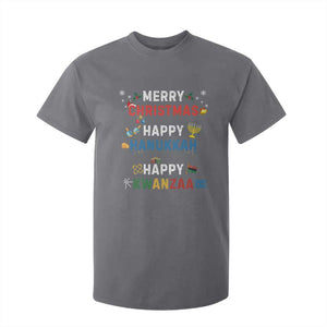 Funny Merry Christmas Happy Hanukkah Happy Kwanzaa Holiday T Shirt For Kid TS11 Charcoal Print Your Wear