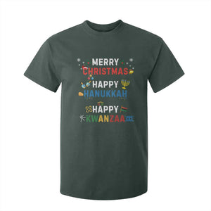 Funny Merry Christmas Happy Hanukkah Happy Kwanzaa Holiday T Shirt For Kid TS11 Dark Forest Green Print Your Wear