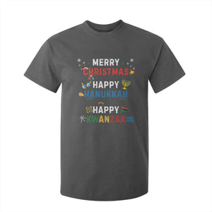 Funny Merry Christmas Happy Hanukkah Happy Kwanzaa Holiday T Shirt For Kid TS11 Dark Heather Print Your Wear