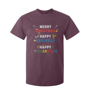 Funny Merry Christmas Happy Hanukkah Happy Kwanzaa Holiday T Shirt For Kid TS11 Maroon Print Your Wear