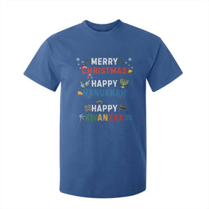 Funny Merry Christmas Happy Hanukkah Happy Kwanzaa Holiday T Shirt For Kid TS11 Royal Blue Print Your Wear