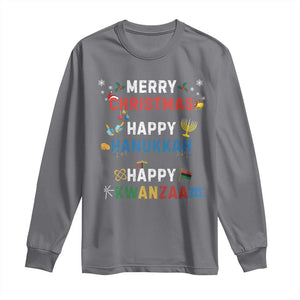 Funny Merry Christmas Happy Hanukkah Happy Kwanzaa Holiday Long Sleeve Shirt TS11 Charcoal Print Your Wear