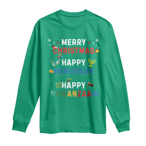 Funny Merry Christmas Happy Hanukkah Happy Kwanzaa Holiday Long Sleeve Shirt TS11 Irish Green Print Your Wear