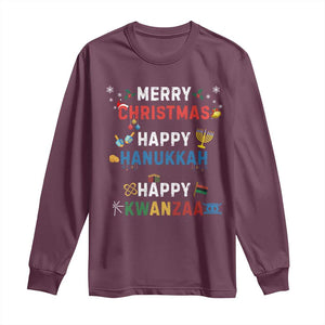 Funny Merry Christmas Happy Hanukkah Happy Kwanzaa Holiday Long Sleeve Shirt TS11 Maroon Print Your Wear