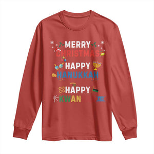 Funny Merry Christmas Happy Hanukkah Happy Kwanzaa Holiday Long Sleeve Shirt TS11 Red Print Your Wear