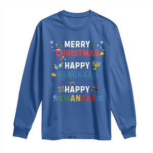 Funny Merry Christmas Happy Hanukkah Happy Kwanzaa Holiday Long Sleeve Shirt TS11 Royal Blue Print Your Wear