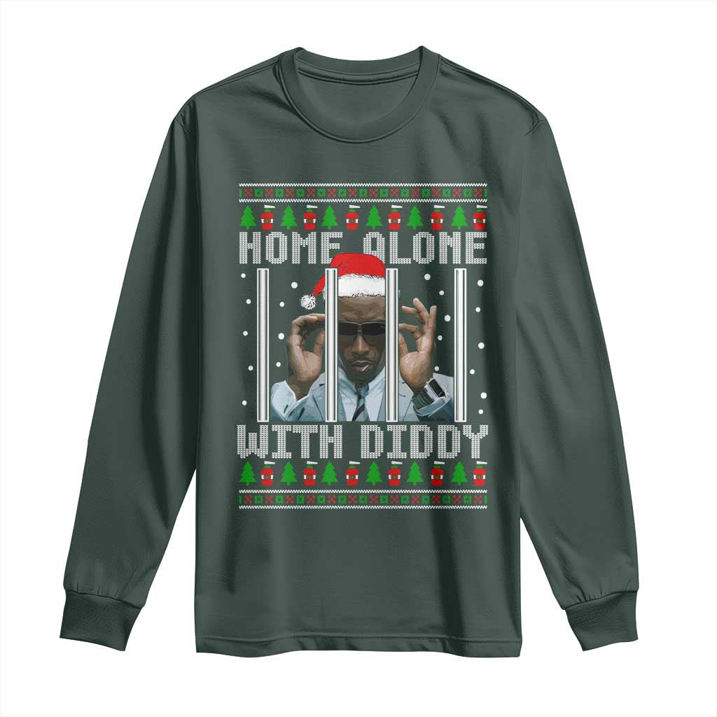 Funny Dirty Santa Diddy Christmas Long Sleeve Shirt Home Alone With Diddy TS11 Dark Forest Green Print Your Wear
