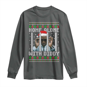 Funny Dirty Santa Diddy Christmas Long Sleeve Shirt Home Alone With Diddy TS11 Dark Heather Print Your Wear