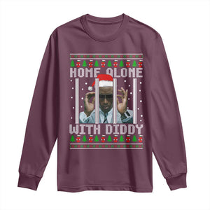 Funny Dirty Santa Diddy Christmas Long Sleeve Shirt Home Alone With Diddy TS11 Maroon Print Your Wear