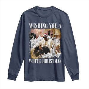 Funny Dirty Santa Diddy Christmas Long Sleeve Shirt Wishing You A White Christmas Santa Hat TS11 Navy Print Your Wear