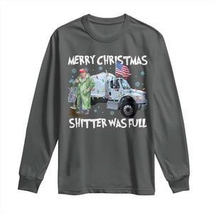 Funny Trump Christmas Long Sleeve Shirt Merry Christmas Shitter Was Full Garbage Truck TS11 Dark Heather Print Your Wear