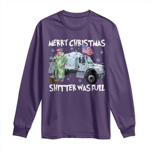 Funny Trump Christmas Long Sleeve Shirt Merry Christmas Shitter Was Full Garbage Truck TS11 Purple Print Your Wear