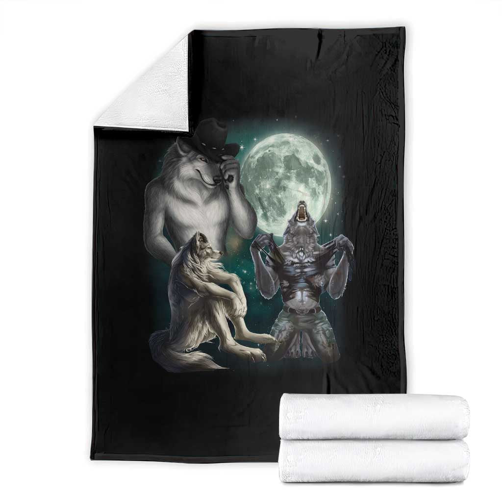 Funny Three Alpha Wolf Howling Moon Throw Blanket Weird Cringe Werewolf Meme TS11 Black Print Your Wear