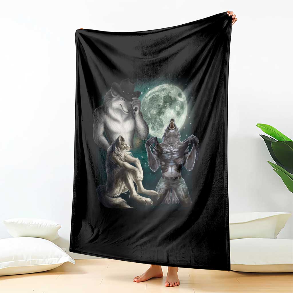 Funny Three Alpha Wolf Howling Moon Throw Blanket Weird Cringe Werewolf Meme TS11 Print Your Wear