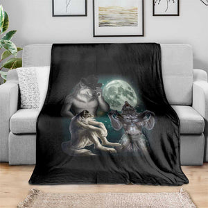 Funny Three Alpha Wolf Howling Moon Throw Blanket Weird Cringe Werewolf Meme TS11 Print Your Wear