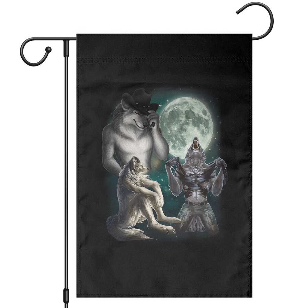Funny Three Alpha Wolf Howling Moon Garden Flag Weird Cringe Werewolf Meme TS11 Black Print Your Wear