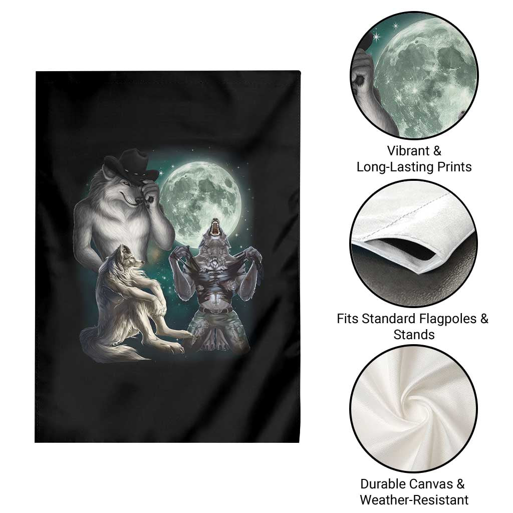 Funny Three Alpha Wolf Howling Moon Garden Flag Weird Cringe Werewolf Meme TS11 Print Your Wear
