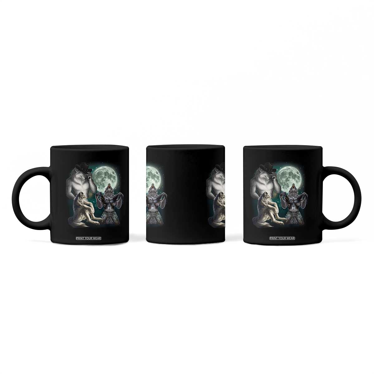 Funny Three Alpha Wolf Howling Moon Coffee Mug Weird Cringe Werewolf Meme TS11 Print Your Wear